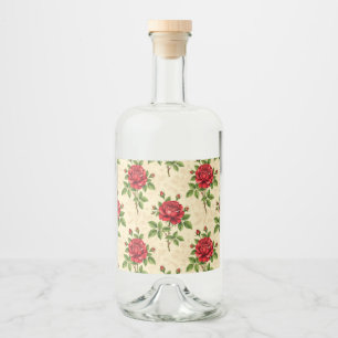 Röd ros vintage mönster spritflaskor etikett