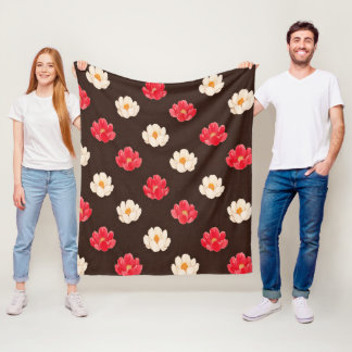 Röd Ros Vit Blomma Fleecefilt