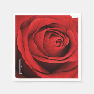 Röd Ros Vit (Valfri Färg) Rustik Glam Monogram Pappersservett