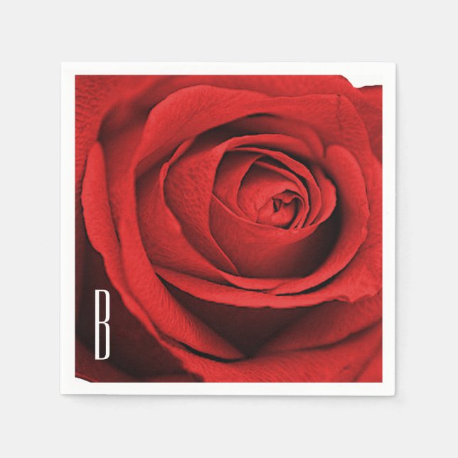 Röd Ros Vit (Valfri Färg) Rustik Glam Monogram Pappersservett (Framsidan)