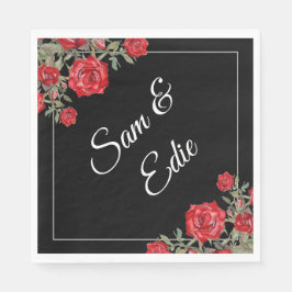 Röd ros Watercolor Blommigt Bröllop Elegant Namn Pappersservett