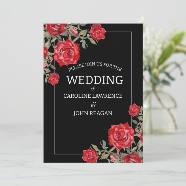 Röd ros Watercolor Blommigt Bröllop Inbjudningar (Stående Fram)