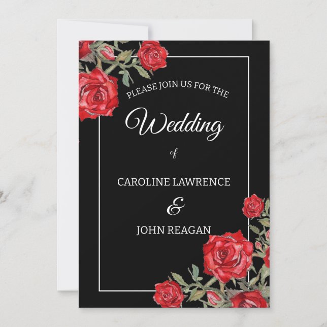 Röd ros Watercolor Blommigt Bröllop Inbjudningar (Framsida)