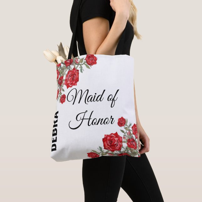 Röd ros Watercolor Blommigt Bröllop Tygkasse (Närbild)