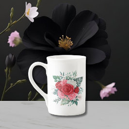Röd ros Watercolor Bröllop Benporslin Mugg