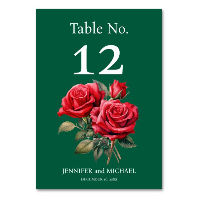 Röd ros Watercolor Bröllop Bordsnummer (Framsidan)