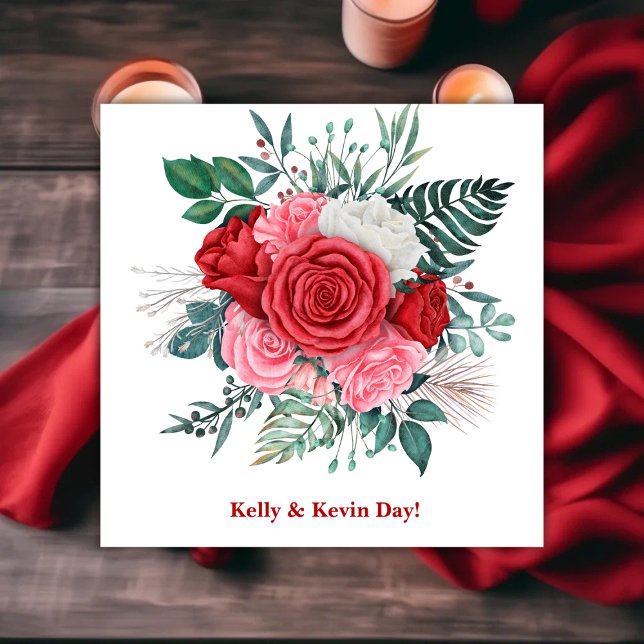 Röd ros Watercolor Bröllop Pappersservett (Red Rose Watercolor Wedding Napkins)