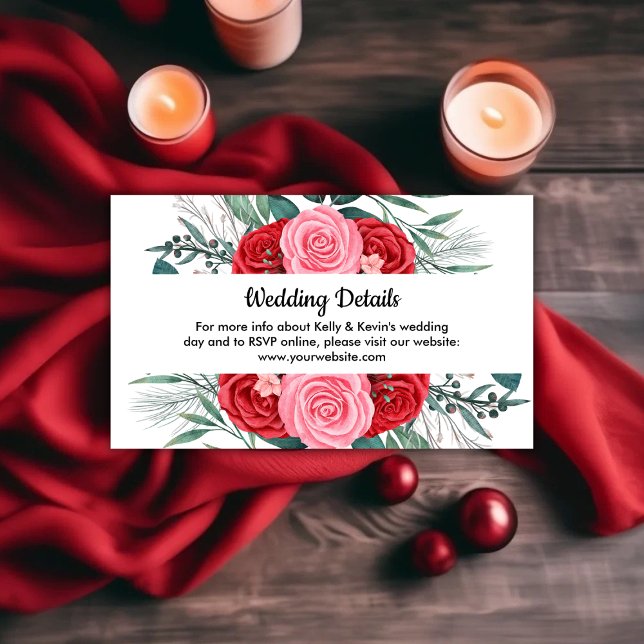 Röd ros Watercolor Bröllop Tilläggskort (Red Rose Watercolor Wedding Enclosure Card)