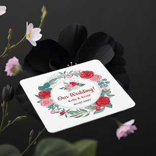 Röd ros Watercolor Bröllop Underlägg Papper Kvadrat
