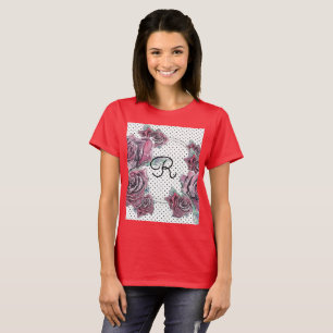 Röd ros Watercolor dot Womans Initial T Shirt