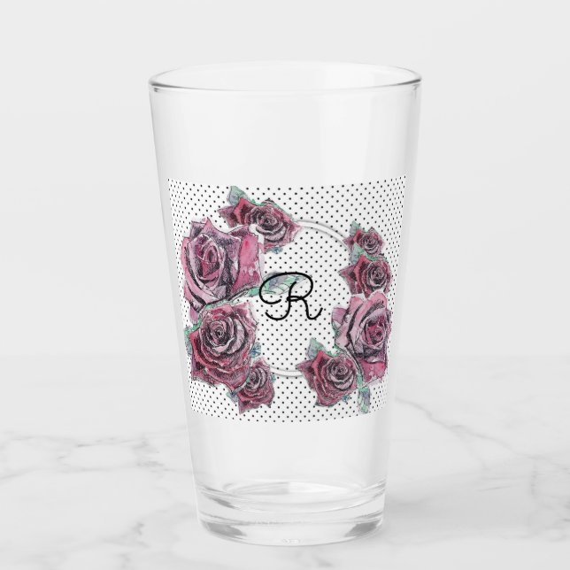 Röd ros Watercolor dot Womans Initial Tumbler Glaskopp (Framsida)