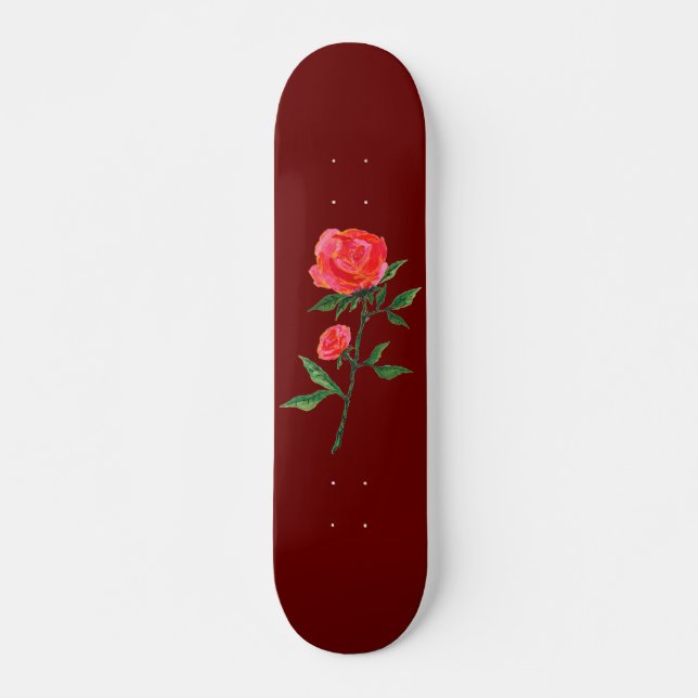 Röd ros Watercolor Red Skateboard (Framsida)
