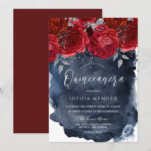 Röd ros Watercolor Stänk Quinceanera Party Inbjudningar