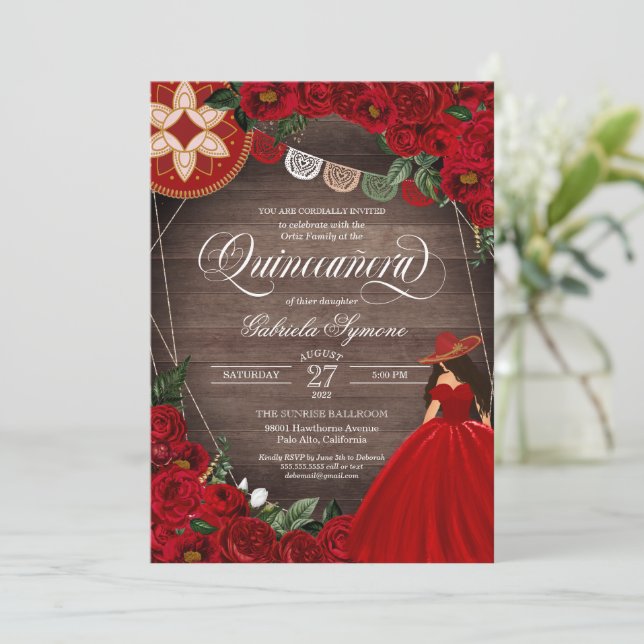 Röd ros Western Charra Mariachi Quinceañera Invit Inbjudningar (Stående Fram)