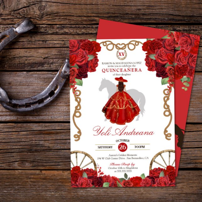 Röd ros Western Cowboy Charra Quinceañera Inbjudningar (Skapare uppladdad)