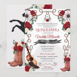 Röd ros Western Quinceañera Elegant Charra Inbjudningar