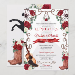 Röd ros Western Quinceañera Elegant Charro Inbjudningar