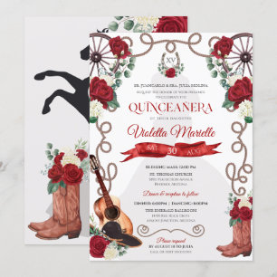 Röd ros Western Quinceañera Elegant Charro Inbjudningar