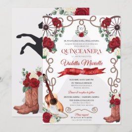 Röd ros Western Quinceanera Elegant Charro Inbjudningar