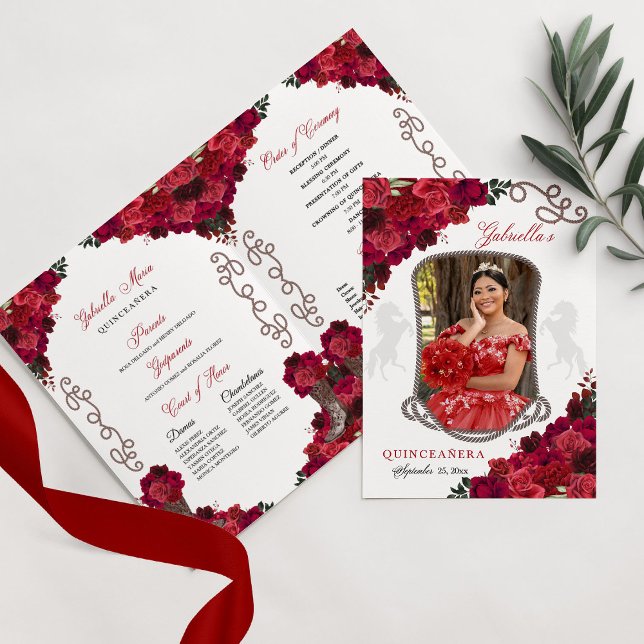 Röd ros Westerna programmet Charro Quinceañera Inbjudan (Skapare uppladdad)