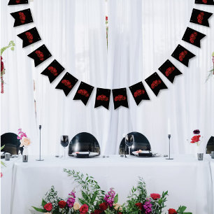 Röd ros White Black Vimplar