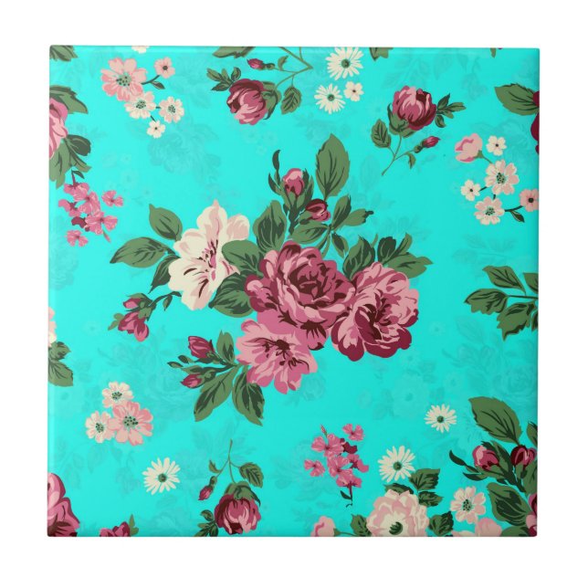 Röd ros & White Daisy Mönster Kakelplatta (Framsidan)