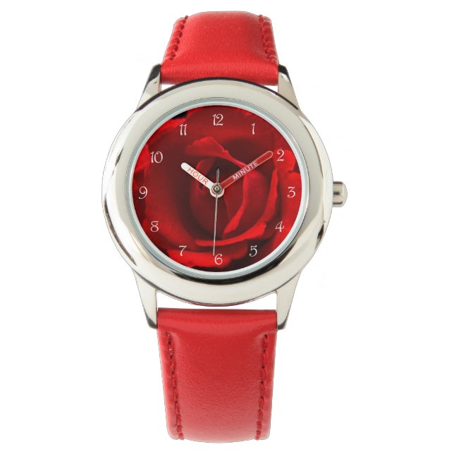 Röd ros White Script Numbers wacnm Armbandsur (Framsida)