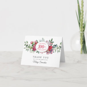 Röd ros Winter Botanical 100 Birthday Tack Kort
