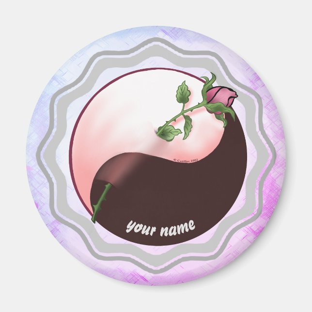 Röd ros yin yang magnet (Framsidan)