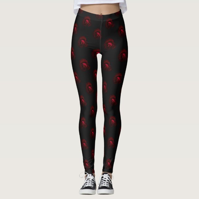 Röd ros, yoga byxor, rörelseidkar leggings (Framsida)