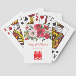 Röd rosa akvarell blommodern kinesisk bröllopsfest casinokort