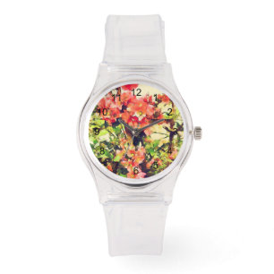 Röd Rosa Akvarell Blommönster 1 Armbandsur