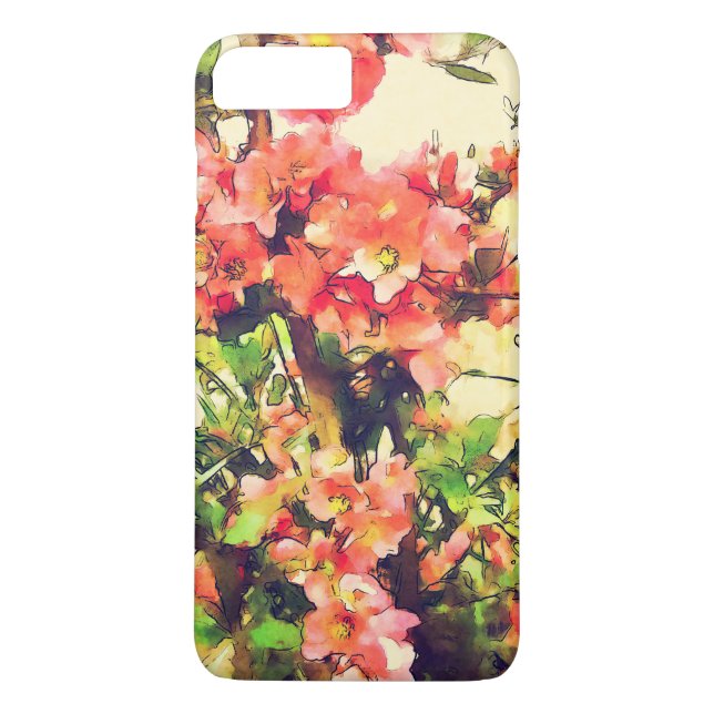 Röd Rosa Akvarell Blommönster 1 Case-Mate iPhone Skal (Baksida)
