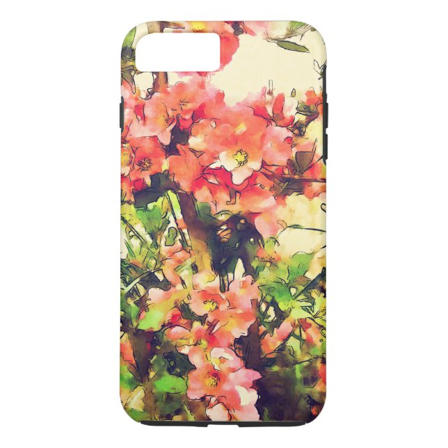Röd Rosa Akvarell Blommönster 1 Case-Mate iPhone Skal (Baksida)