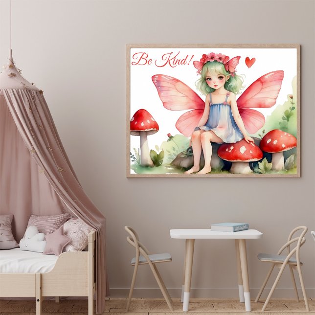 Röd rosa älva med svamp Snäll citat  Poster (Skapare uppladdad)