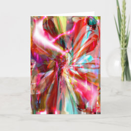 Röd Rosa Aqua Gult Vit Abstrakt Ribbon Flower Kort