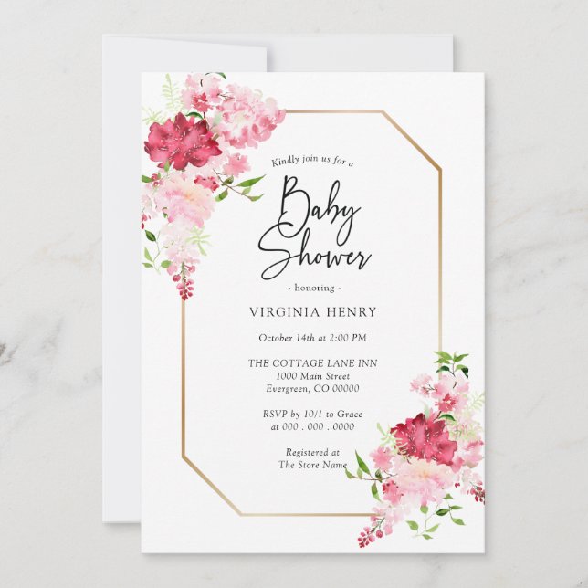 Röd Rosa Baby Shower-inbjudan Inbjudningar (Framsida)