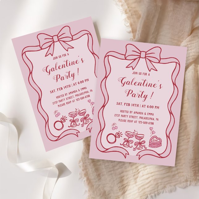Röd Rosa Båge Galentine-fest Inbjudningar (Skapare uppladdad)