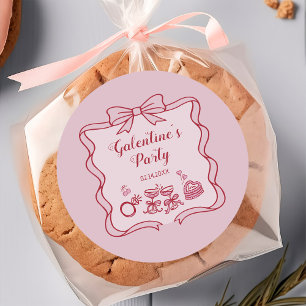 Röd Rosa Båge Galentine-fest Runt Klistermärke