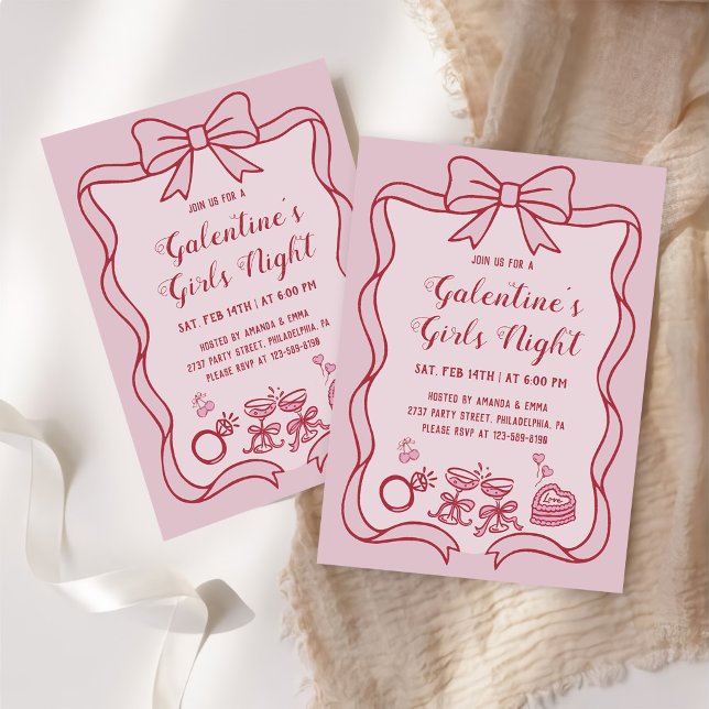 Röd Rosa Båge Galentine's Tjejkvällsfest Inbjudningar (Skapare uppladdad)