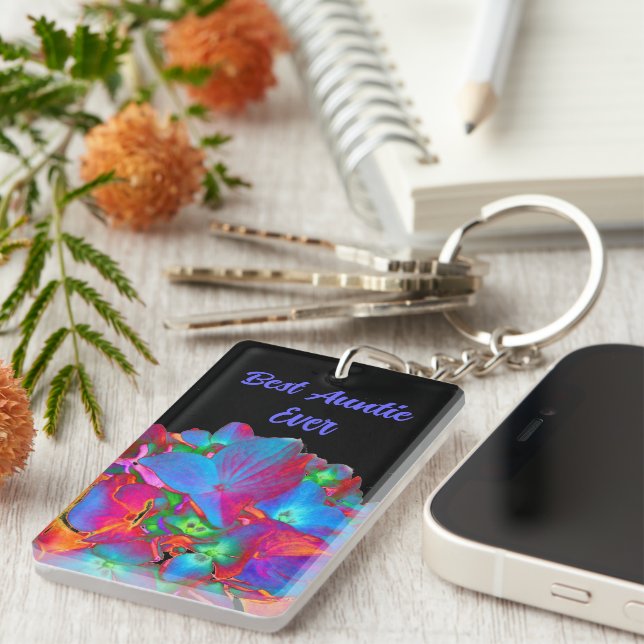 Röd rosa blå lila blommigt färglös blommigt nyckelring (Högra Framsidan)