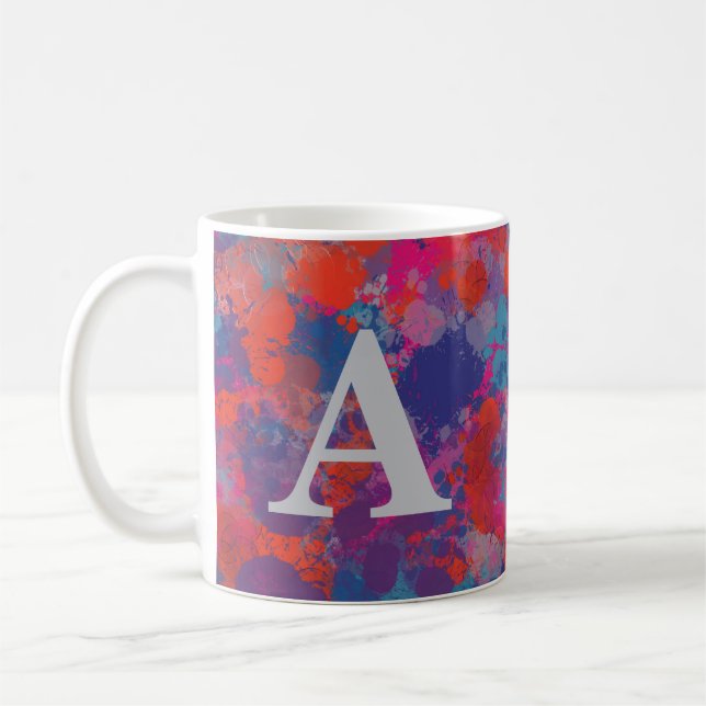 Röd Rosa Blått Lila Modern färgdroppar Kaffemugg (Vänster)