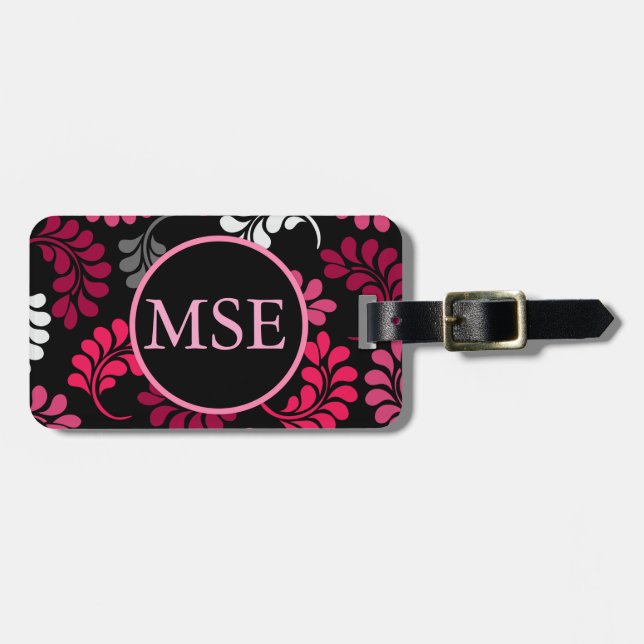 Röd rosa blom- Monogram Bagagebricka (Horisontell Framsida)