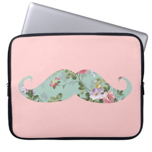 Röd rosa blom- mustasch för rolig flickaktigt laptop fodral