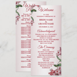 Röd Rosa Blommig Gröna blad Modern Bröllop Program