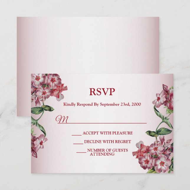 Röd Rosa Blommig Gröna Blad Modern Bröllopsfest OSA Kort (Fram/baksida)