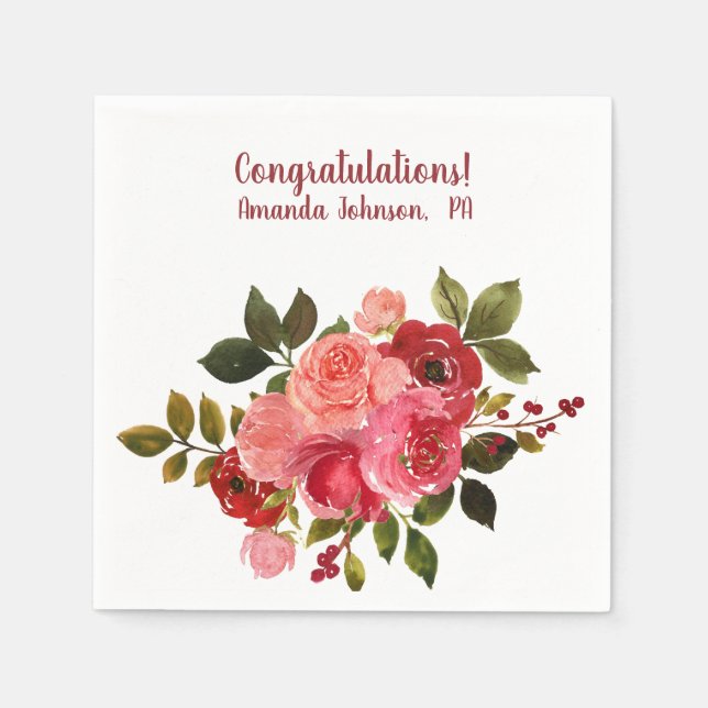 Röd Rosa Blommig Ros Examen Pappersservett (Framsidan)