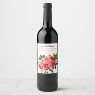 Röd Rosa Blommig Ros Examen Vinflaska Etikett