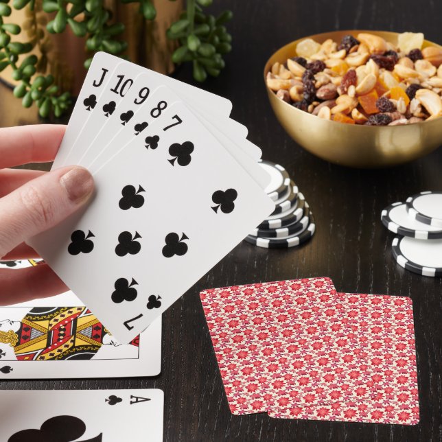 Röd Rosa Blommig Sömlös Mönster Mörk Estetik  Casinokort (På plats)