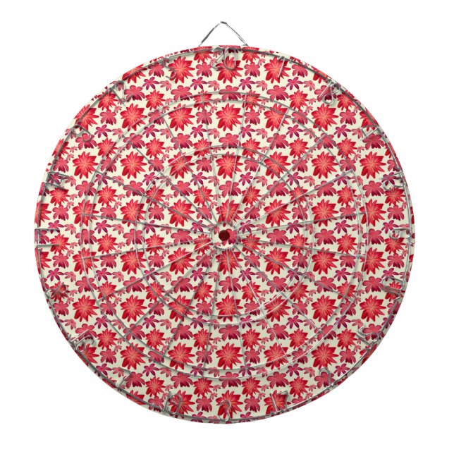 Röd Rosa Blommig Sömlös Mönster Mörk Estetik  Darttavla (Framsidan)